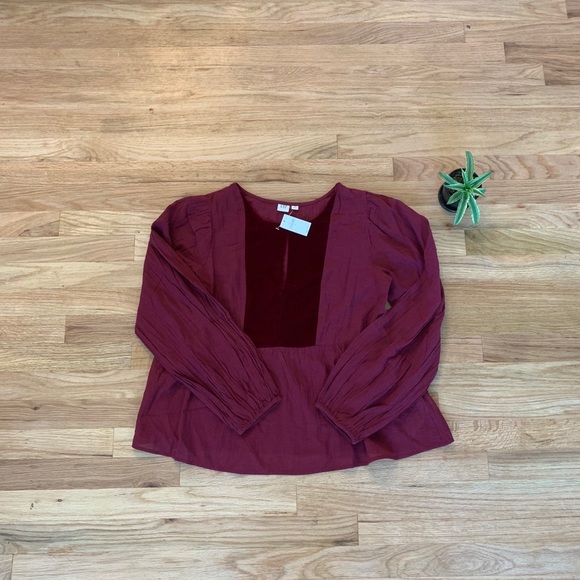 GAP Red Velvet Bib Split Neck Blouse - Picture 3 of 6